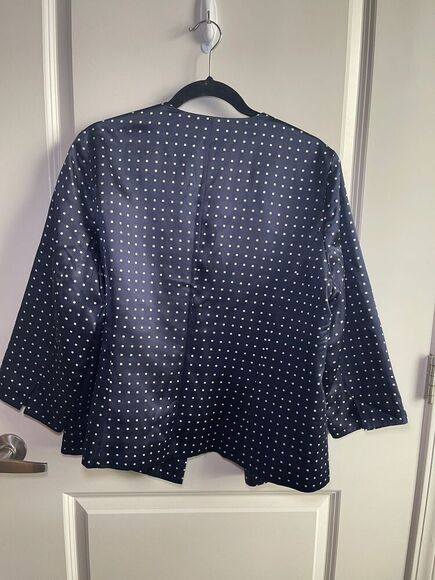 Pendleton Women's Plus 14w Navy Polka Dot Blazer 3/4 Sleeve Open Front - Picture 3 of 8